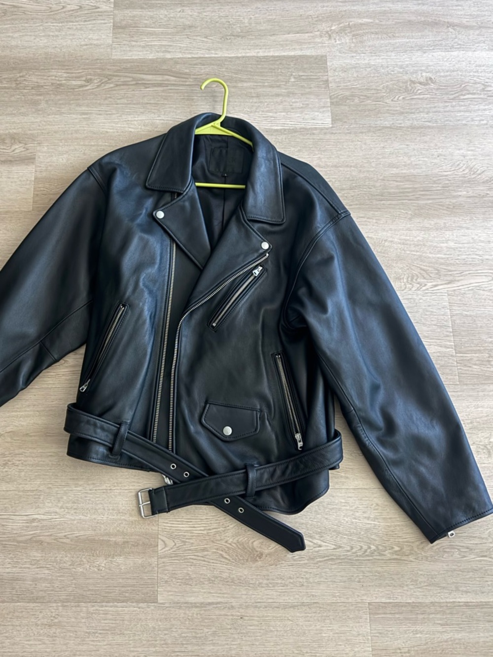 Flask Black Leather Moto Jacket with Belt